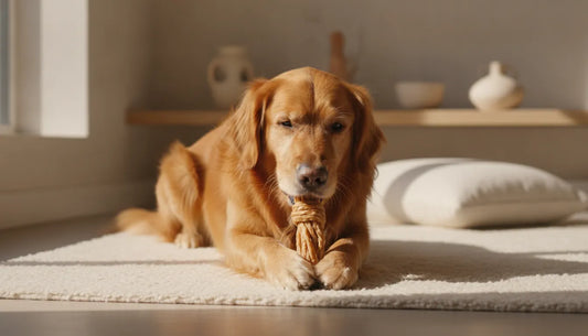 Dog enjoying a natural collagen chew under supervision