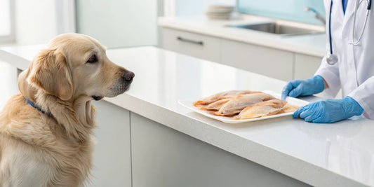 A veterinarian checks if raw duck wings are safe for a dog.