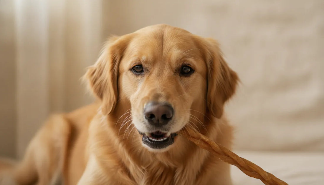 Dog enjoying one of the best dog chews for teeth during a supervised wellness routine