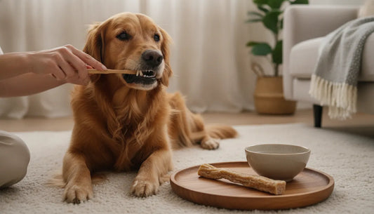 Dog bad breath home remedy routine with brushing and whole-food chewing