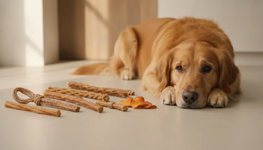 Rawhide free dog chews arranged for a clean daily dog wellness routine