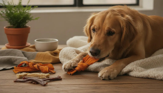 Single ingredient dog treats arranged for label review
